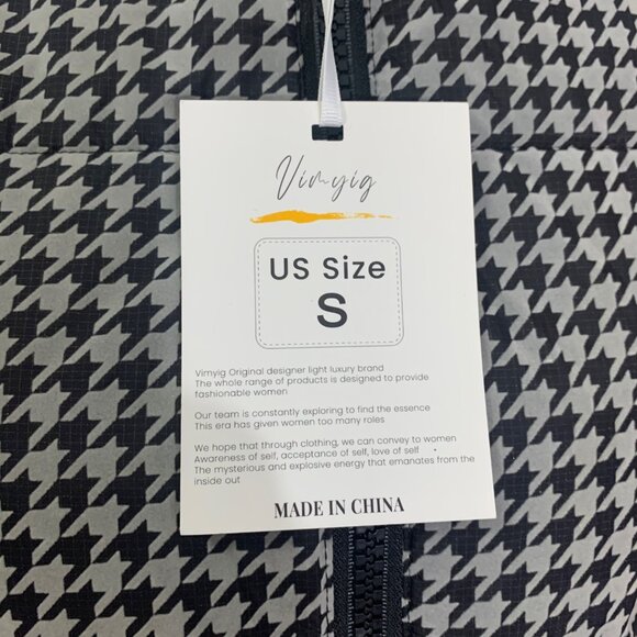 Houndstooth Lightweight Puffer Jacket w/ Drawstring Hem Vimyig Womens Size S NWT - Picture 6 of 10